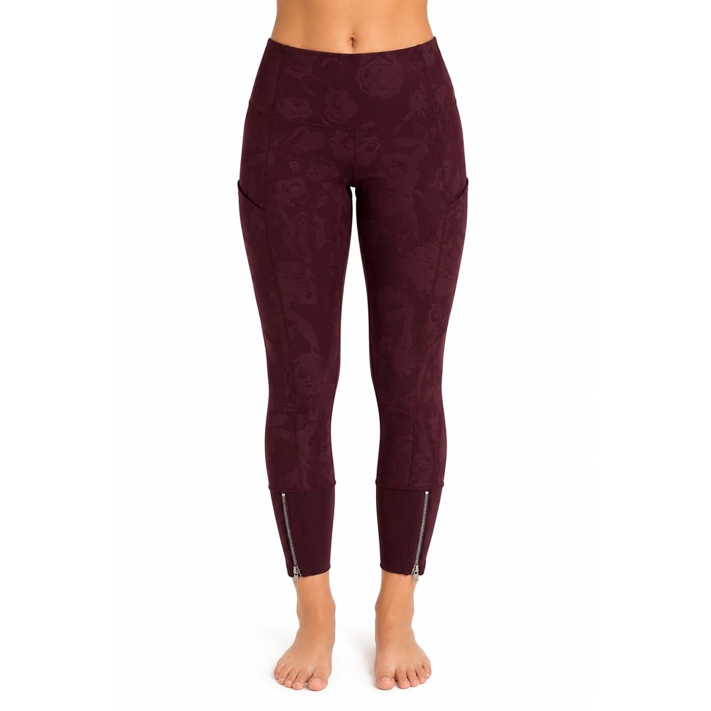 Lululemon Tight Stuff Tight 7/8 Leggings Burgundy Floral Ankle Zip Size 6